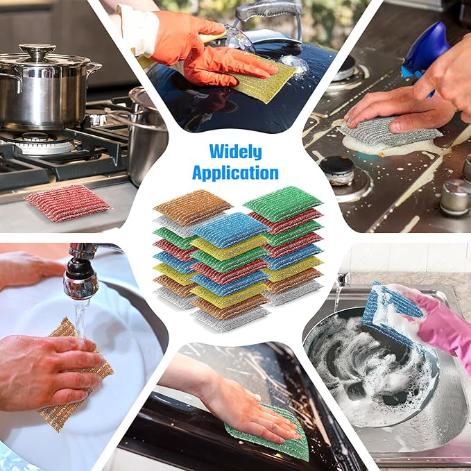 Honeydak 24 Pack Non Scratch Scrubbing Sponges Dish Pads for Washing Dishes 6 Color Kitchen Washing Scrubbing Sponges for Hard Surface Tools Dishes, Pans, Pots, Microwaves, Ovens, Shoes