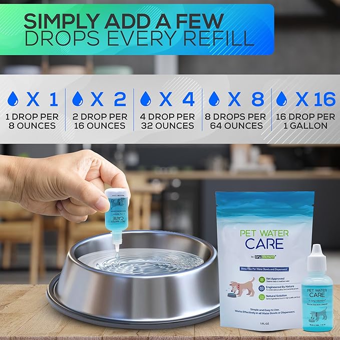 Pet Water Care - Dog and Cat Water Additive for Dental and Oral Care - Prevents Pets Water Bowl and Dispenser Fountain Slime - for Fresh Breath and Cleaner, Healthy Teeth