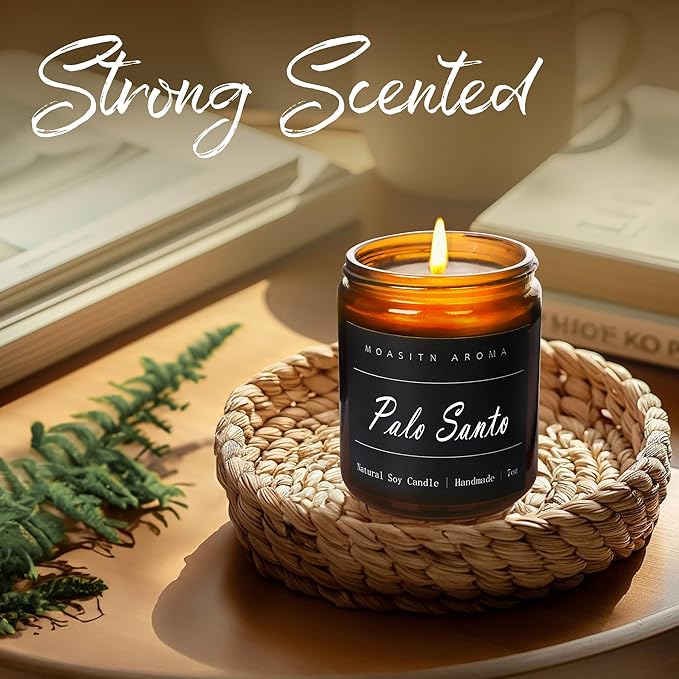 MOASITN Palo Santo Heavenly Scented Candles for Home| Organic Soy Aromatherapy candel| Handmade Long Lasting Jar Candles Gift for Women,Men as Birthday,Housewarming,Autumn,Relaxing Gifts| 7oz