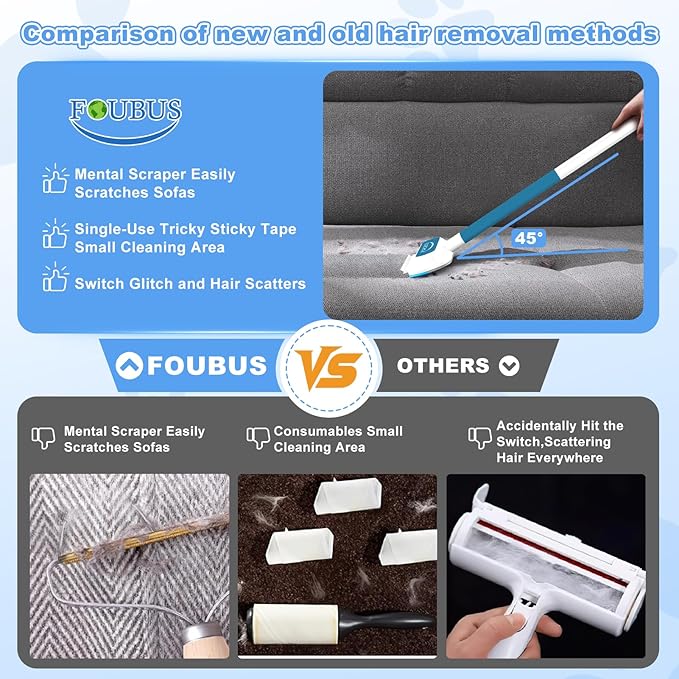 4 in 1 Multifunctional Pet Hair Removal Tool, Dog&Cat Hair Remover for Couch Carpet Furniture, Pet Hair Removal Broom with 17.7Inch Extendable Long Handle&Reusable Washable Cat Hair Remover Brush