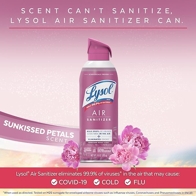 Lysol Air Sanitizer Spray with Odor Eliminator for Home & Office, Sanitizing Spray, Air Freshener Alternative, Sunkissed Petals Scent, 10 oz (Pack of 3)