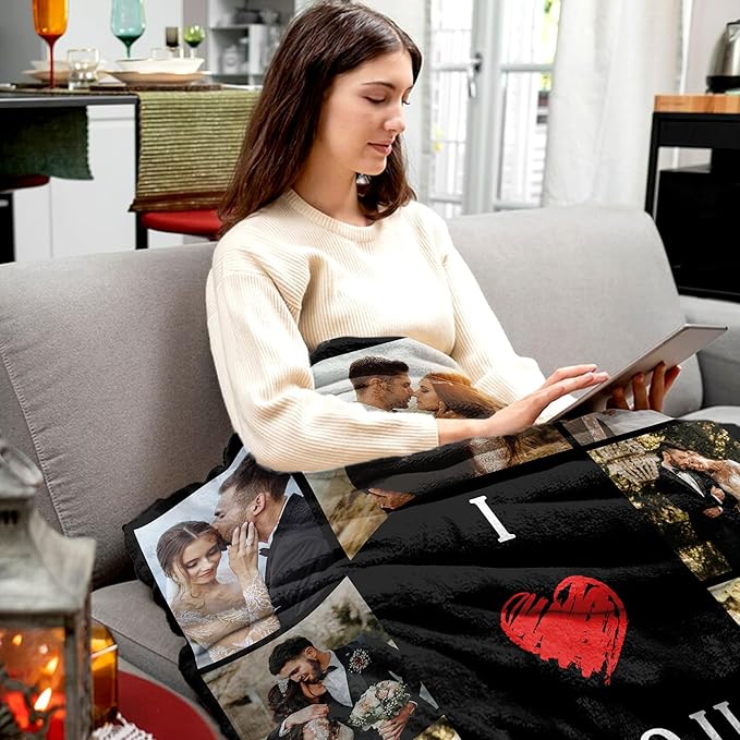 Ships Next Day Custom Photo Blanket for Valentine Day Personalized Thows Blanket with Picture I Love You Gifts for Couples Customized Gifts for Girlfriend/Boyfriend/Mom/Dad - Printed in USA