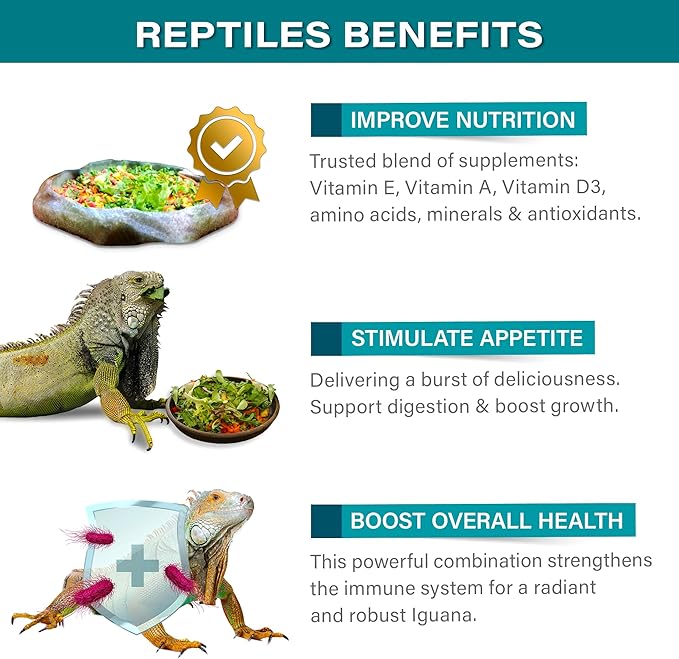2oz Iguana Salad Topper. Supercharge Juveniles & Adults Appetite, Health & Immune System. Complete Diet Food Supplement, Rich with Vitamins & Minerals, Amino & Antioxidants, Made in The USA. Enjoy!