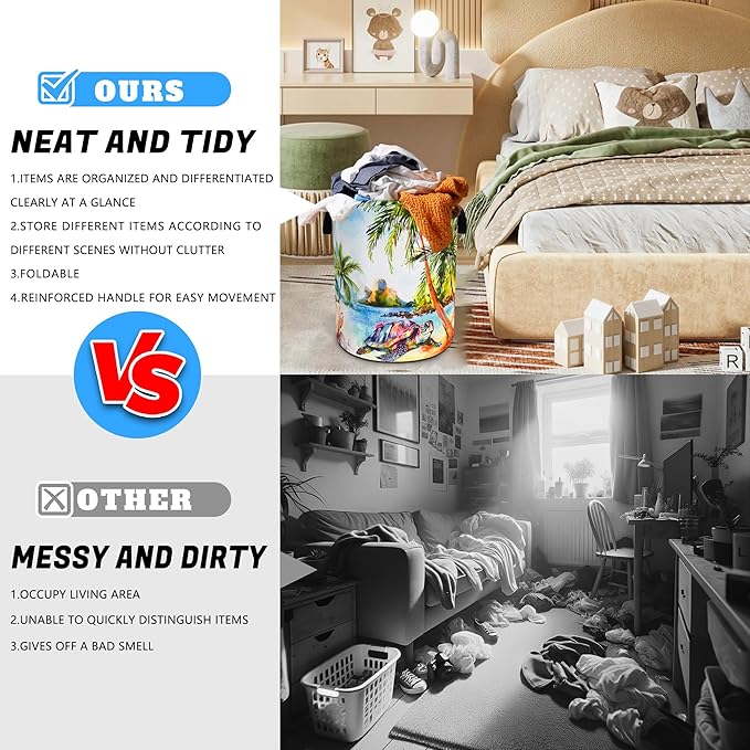 Hawaiian Beach Sea Turtle Laundry Basket Oxford Cloth Laundry Hamper With Handle Foldable Portable Clothes Storage Basket 18.9 X 16.5 In Storage Bag For Laundry Room/Bathroom/Bedroom/Dormitories