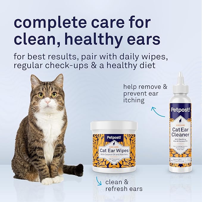 Petpost | Cat Ear Cleaner - Best Ear Remedy for Cats - Natural Coconut Oil Treatment Drops - Alcohol & Medicine Free - 8 oz.