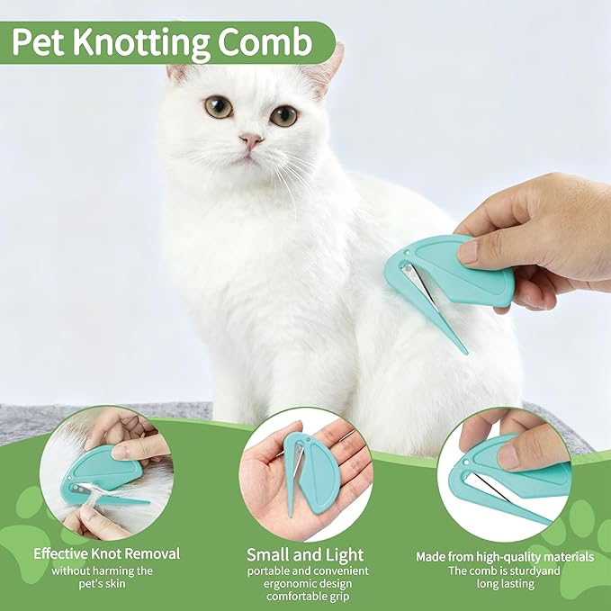 5-Piece Flea Comb Set - Dog Brush, Cat Brush, Flea Comb for Cats, Dog Brush for Shedding, W/Dematting Comb/Scissors, 2-in-1 Massage, Ergonomic Grip, Fit All Pet Breeds & Fur Types