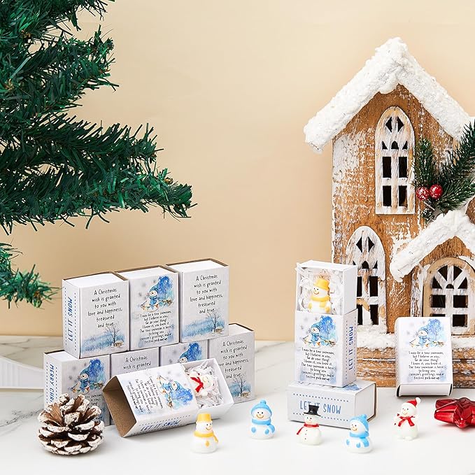 HyDren 36 Sets Mini Resin Snowman Christmas Appreciation Gifts Mini Snowman Figurines with Container Xmas Micro Landscape Ornament Thank You Team Gifts for Employees Friends Bulk Xmas Party Favors