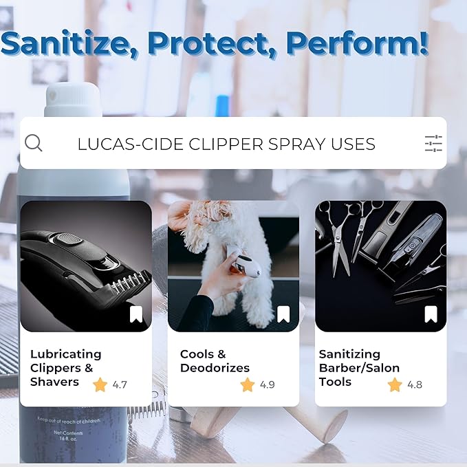 LUCAS-CIDE Clipper Cleaner & Disinfectant Spray, Coolant & Cleaner for Hair Trimmer, Blades & Shaver 16 Fl Oz - Set of 2