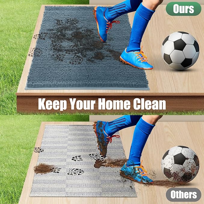IM HOME Chenille Absorbent Outdoor Doormat 48" x 30", Washable Muddy Door Mats for Dog Non Slip Indoor Doormat Dog Mat for Muddy Paw Front Inside Doormats for Entryway Dusty Blue