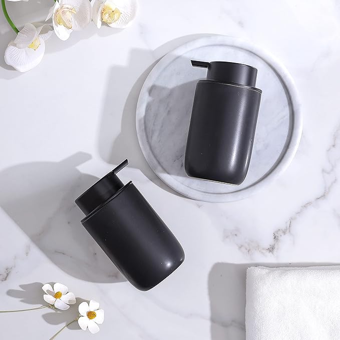 Black Soap Dispenser - Modern Ceramic Hand Dish Soap Dispenser for Bathroom Refillable Liquid Hand Soap Dispenser with Soap Pump for Essential Oil, Lotion Soap for Farmhouse Decor Dish