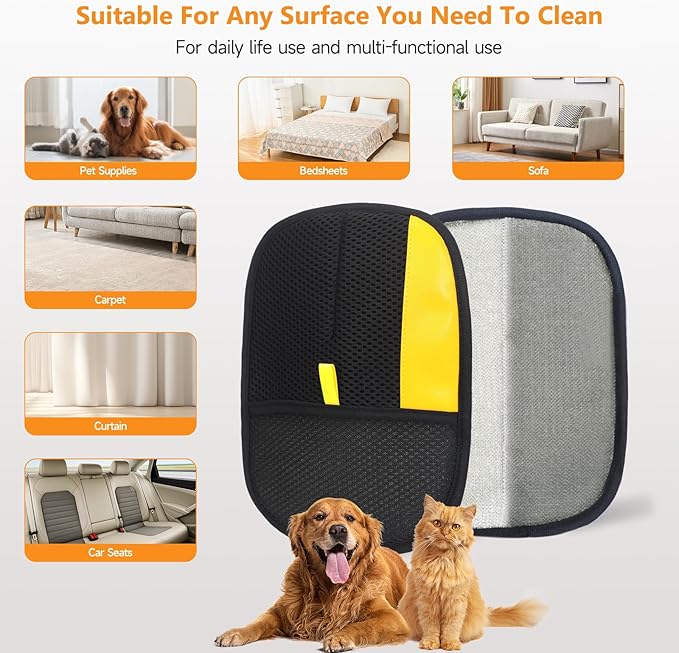 Pet Hair Removal Glove,2 Pcs Newly Upgraded Pet Hair Remover Gloves for Cats & Dogs,9.45″ Large Electrostatic Pet Hair Gloves,Reusable Pet Hair Remover Tool for Couch Clothes Carpet Car Seat