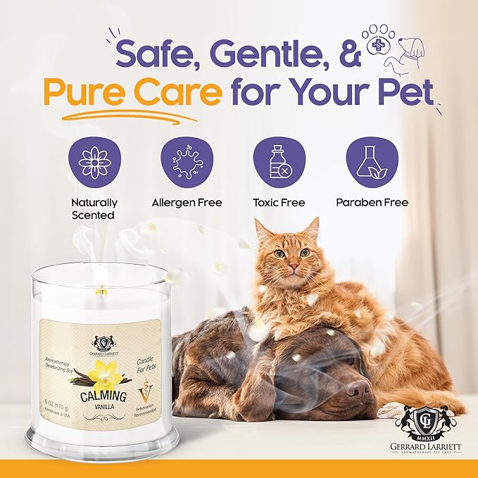 Pet Odor Eliminator Candle Calming Vanilla Scented Candle, Calming Candles Aromatherapy for Home Decor, Soy Wax Pet Candles Odor Eliminator for Animal Lover, Aromatherapy by Gerrard Larriett