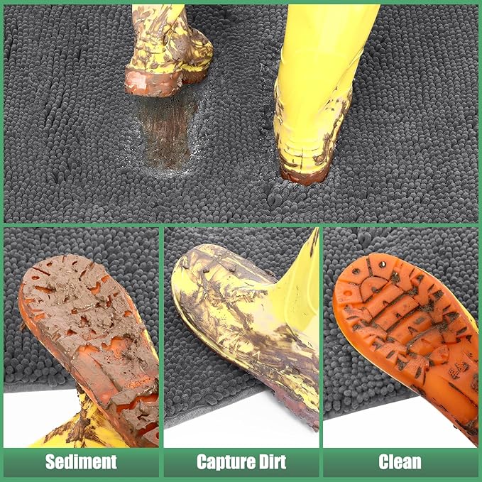 IM HOME Chenille Absorbent Outdoor Doormat 36" x 24", Washable Muddy Door Mats for Dog Non Slip Indoor Doormat Dog Mat for Muddy Paw Front Inside Doormats for Entryway Grey