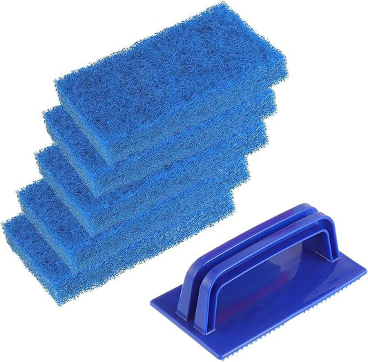 5 Pack Electric Cleaning Brush Pad Kitchen Bathroom Household Cleaning Pad Swimming Pool Wall Cleaning Brush Heavy Duty Griddle Scrubber Scouring Pad and 1 Pack Handle kit(Blue)