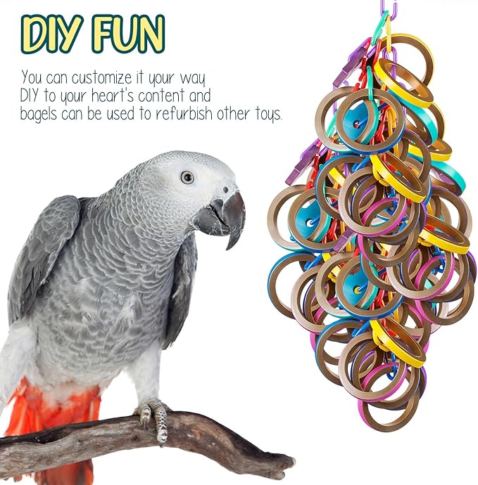 180 Pcs Bagels Bird Toys Bulk for Parrots Durable Cardboard Core Bird Toy Chewing Shredding Foraging Play Foot 2.5'' for Small and Medium Parrot Mini Macaws African Grey Cockatoos