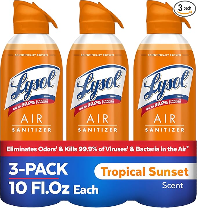 Lysol Air Sanitizer Spray with Odor Eliminator for Home & Office, Sanitizing Spray, Air Freshener Alternative, Tropical Sunset Scent, 10 oz (Pack of 3)