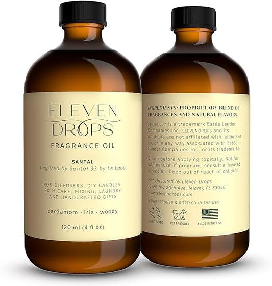 Santal Aroma Fragrance Oil – Essential Oil Blend for Diffusers, Candles & Soap Making, Mixing, Long Lasting Scent, Pet Friendly, Made in USA, Amber Glass Bottle, IFRA Compliant, 4 Fl. Oz.