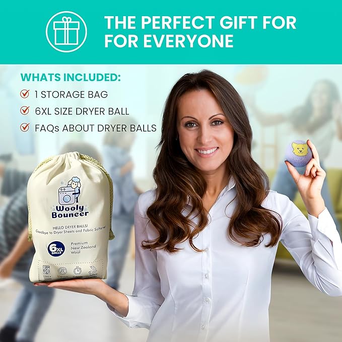 Laundry Dryer Balls-100% New Zealand Wool,Replaces Dryer Sheets,Reduces Wrinkles & Drying Time,Anti-Static,Pet Hair Removal,Hand-Felted,Natural Fabric Softener,Reusable,Quiet,Child-Friendly(Pack of 6)