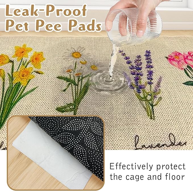 Hamiledyi Guinea Pig Cage Liner 2 Packs Reusable Guinea Pig Pee Pads with Flower Pattern Washable Small Animal Mats for Rabbit Hamster Chinchilla Rat and Other Small Pets (24" L x 16" W)