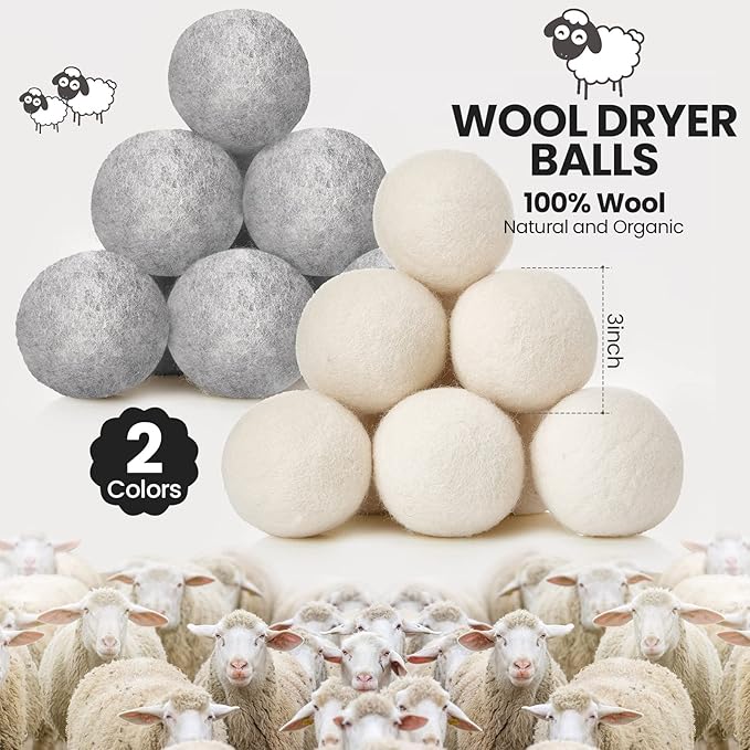 42 Pieces Wool Dryer Balls Set 40 Reusable Wool Balls with 2 Muslin Bags Laundry Balls Fabric Softener Ball Anti Wrinkle Anti Static Saving Energy and Time