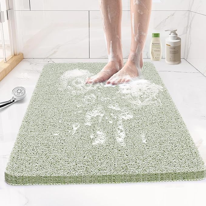 Joyhalo Shower Mats for Showers Anti Slip for Elderly, 24'' x 17'' Non Slip Bath Mat for Inside Shower, Bath Tub Mats for Bathroom Non Slip for Shower, PVC Loofah Bathroom Mats, Mint Green