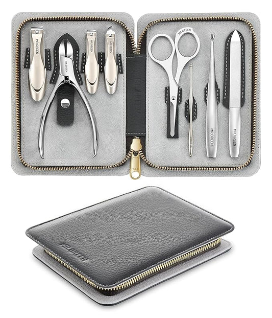 Manicure Set 8 in 1,Professional Pedicure kit,Stainless Steel Manicure Kit,Portable Travel Grooming Kit Nail Care Tools,Nail Clippers Pedicure Tools with Leather Travel Case(Dark Brown)