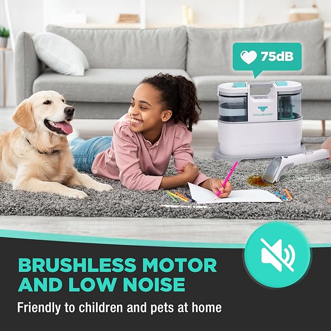 HAUSHOF Cordless Carpet & Upholstery Cleaner, Lightweight Deep Fabric Cleaner Machine with Brushless Motor & Powerful Suction for Pet Stains, Couch, Rug, Car Seats, Spot & Stain Cleaner Included