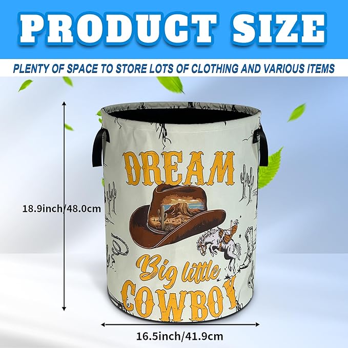 Western Cowboy Laundry Basket Oxford Cloth Cowboy Hat Desert Laundry Hamper With Handle Foldable Portable Clothes Storage Basket 18.9 X 16.5 In Storage Bag For Laundry Room/Bathroom/Bedroom