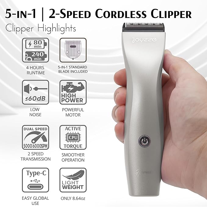 Hornet Grey 5-in-1 Cordless Clipper - Powerful and Versatile Dog Grooming Clippers