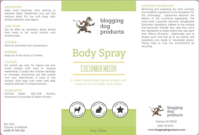 Dog Deodorizing Spray – Long-Lasting Dog Cologne & Pet Odor Eliminator – Cucumber Melon Scented Dog Perfume for Smelly Dogs – Safe, Refreshing Dog Grooming Spray