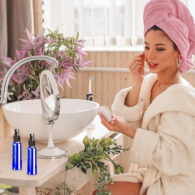 100 Pack 2 Oz Plastic Mini Spray Bottles with Refillable Mist Sprayer for Travel and Household Use for Perfume Essential Oils Cleaning(Blue)