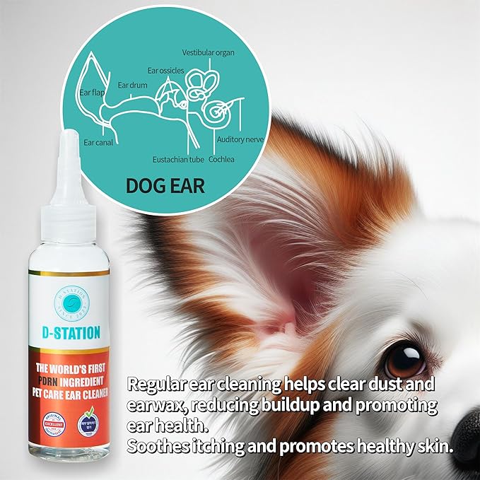 D-STATION PDRN Pet Care Ear Cleaner – Otic Formula for Dogs & Cats of All Ages, Soothes Itchy Ears, Calms Ear Irritation & Keeps Ears Clean, Supports Healthy Ear Skin (4oz)