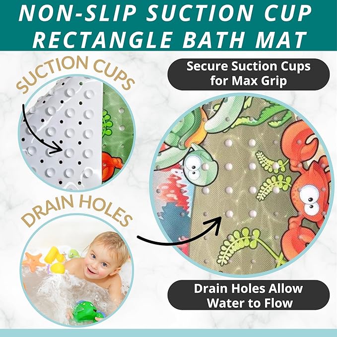 ENKOSI Bath Mat - Large Non Slip Bathtub & Shower Mat - Extra Long 40 x 16 Inch Bathroom Mats for Tub Nonslip Anti Slip Bathmats (Ocean Friends), 1 Pack
