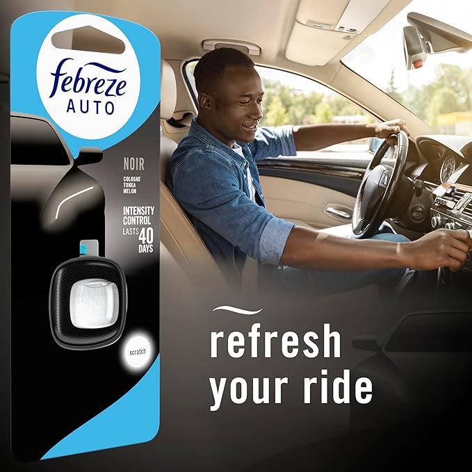 Febreze AUTO Air Freshener, Odor-Fighting Automotive Vent Clip, Noir Scent, 8 Count
