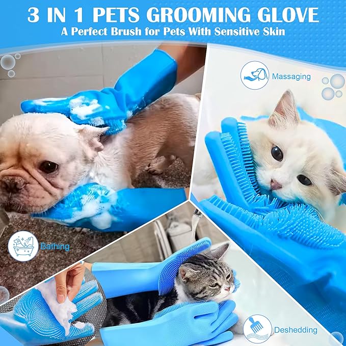 Pet grooming gloves,Dog washing gloves with High-Density Teeth with Five Finger Design to bathing and Massage for Dog