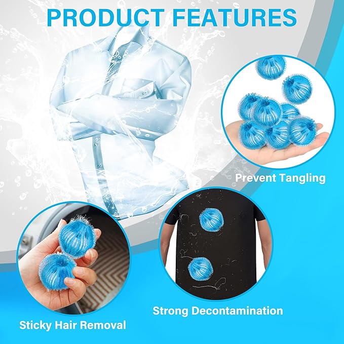 12 Pcs Pet Hair Remover for Laundry, Pet Hair Catcher, Washing Balls, Reusable Washing Machine Lint Paw Hair Catcher, Lint Balls for Washing Machine Dryer (Blue)