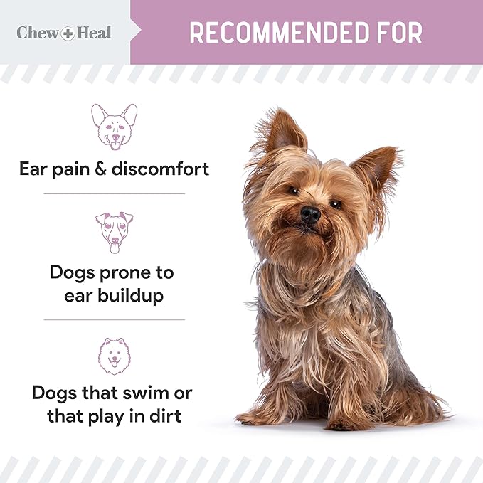 Chew + Heal Labs Dog Ear Cleaner - OTIC Medicated Dog Ear Buildup Drops for Dirt and Wax - 4 oz Advanced Flush with Chlorohexidine and Ketoconazole - Made in The USA