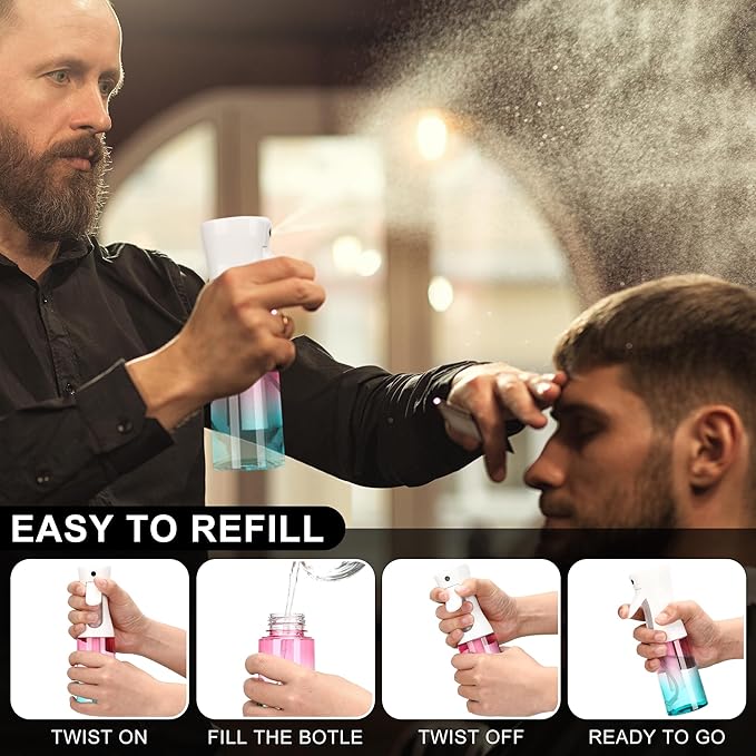 hair spray bottle, ultra-fine spray continuous spray bottle (200ml/6.8oz), used for hair design, vegetation, cleaning and skin care - empty, reusable (Gradient)