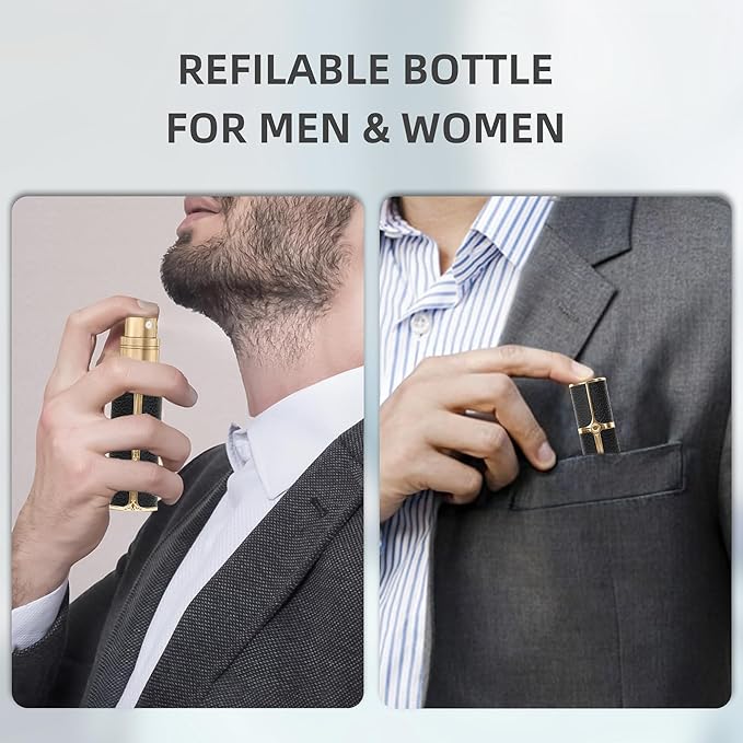 BF00BKB Leather Perfume Bottle 5ml – Bottom-Fill Refillable Dispenser, Leak-Proof & Portable for Men & Women, Ideal for Travel, Gifting & Daily Use (BKB)
