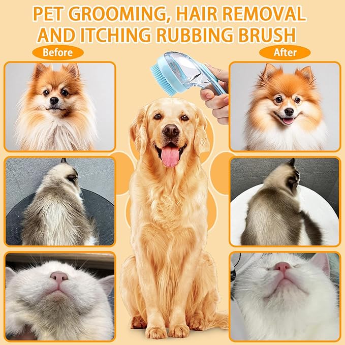 7 PCS Pet Bath Brush Set, Dog Bath Brush with Shampoo Dispenser, Cat Chin Cleaning Brush, Dog Toothbrush, Adjustable Glove Massage Brush, Pet Scrubber for Bathing Long Short Haired Dogs Cats