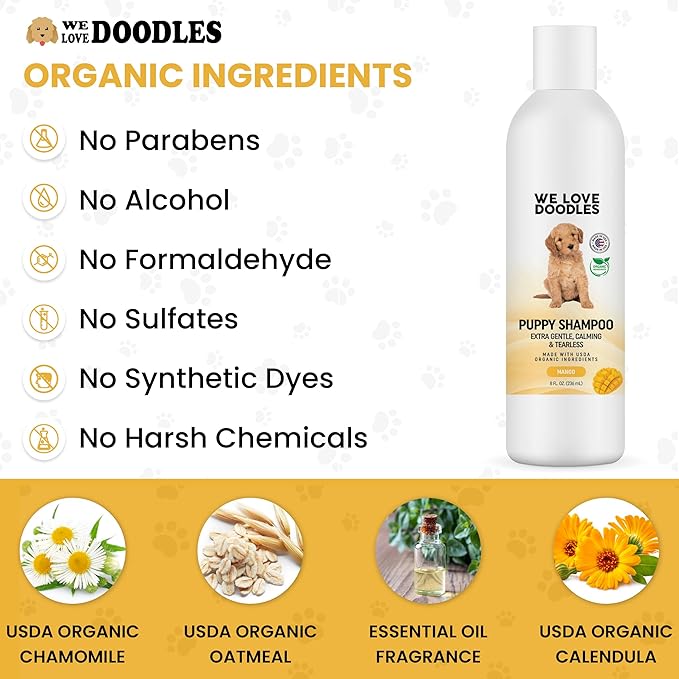 We Love Doodles Puppy Shampoo & Conditioner and Pin Brush | Oatmeal Bathing | Sensitive & Itchy Skin Wash | Brush for Grooming Pet Hair | Brush for Shedding and Removing Loose Fur | Made in USA