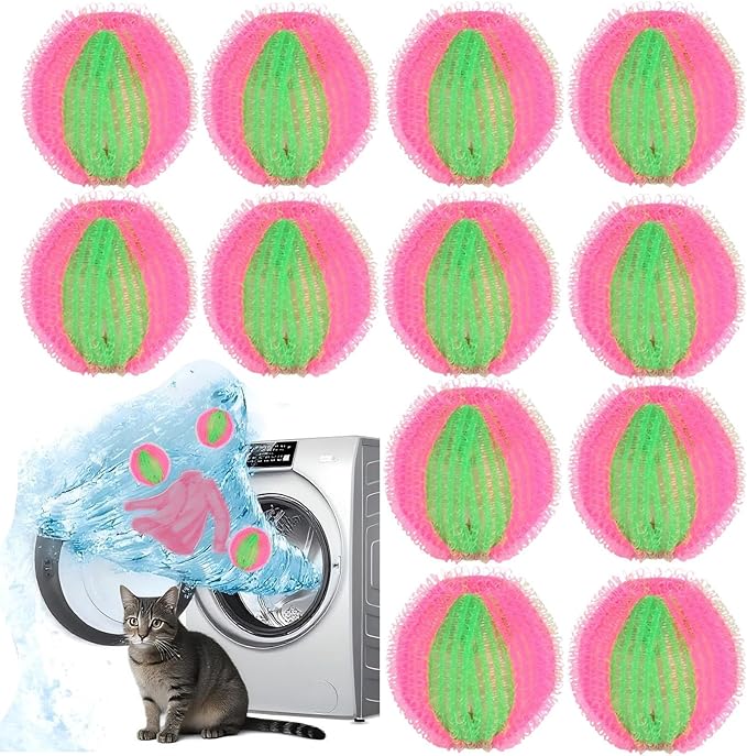 Upgrade 12 PCS Pet Hair Remover for Laundry, Reusable Dog & Cat Hair Catcher for Washer & Dryer, Removes Fur & Lint from Clothes & Bedding, Won’t Damage Fabrics (Powder Green)