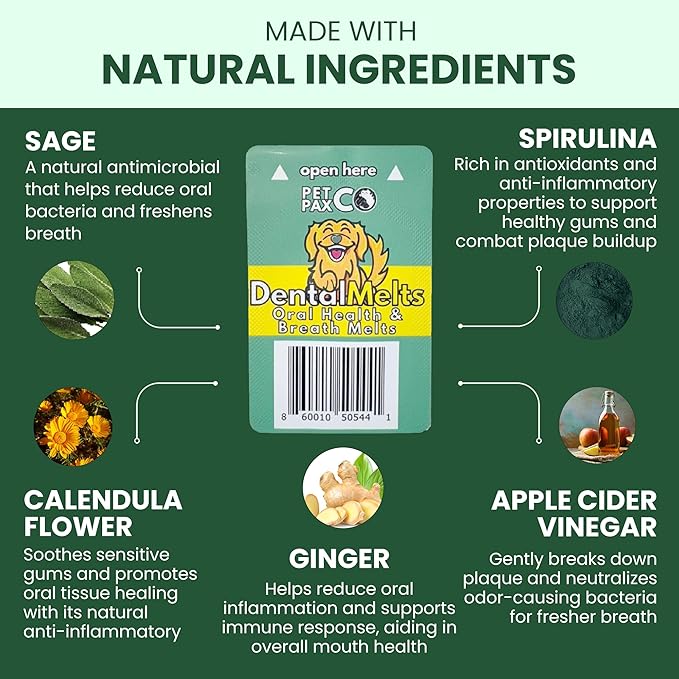 Dog Breath Freshener 5 in 1 – 30 Oral Strips – Natural Sage, Spirulina, Apple Cider Vinegar – Dogs Dental Care Products, Fresh Breath & Oral Hygiene Support – No Chew Dog Breath Mints