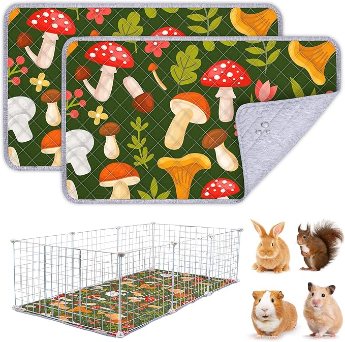 2 Pack Guinea Pig Bedding, Washable Guinea Pig Cage Liner Reusable Guinea Pig Mat Waterproof Guinea Pig Bedding for Cage, Super Absorbant Guinea Pig Pee Pads for Small Animals Hamster Rabbit Squirrel