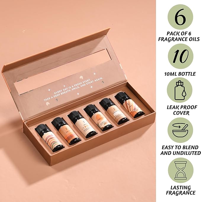 Folkulture Fragrance Oils for Diffuser | Set of 6 Essential Oils Set for Diffusers for Home | Diffuser Oil Scents - Lavender, Palo Santo, Rose Geranium, Lemongrass, Ocean Salt | Lotus Gift Box Set