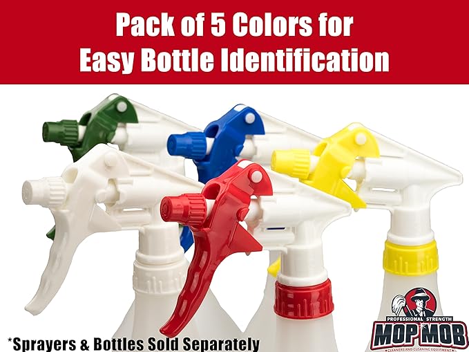 Leak-Free Chemical Resistant Spray Head 10 Pk By Mop Mob. Industrial Sprayer for Auto/Car Detailing Window Cleaning and Janitorial Supply. Heavy Duty Low-Fatigue Trigger and Nozzle Fit 24oz Bottle.