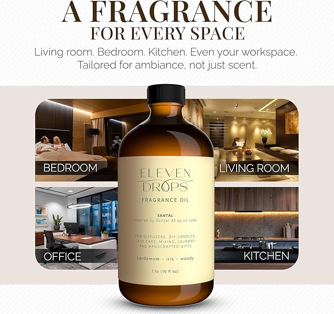 Santal Aroma Fragrance Oil – Essential Oil Blend for Diffusers, Candles & Soap Making, Mixing, Long Lasting Scent, Pet Friendly, Made in USA, Amber Glass Bottle, IFRA Compliant, 16 Fl. Oz