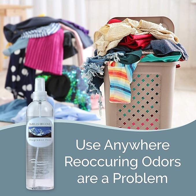 SMELLS BEGONE Air Freshener Spray - Odor Eliminator - Eliminates Odors from Smoke, Trash Cans, Pets, Cars and Boats - Fragrance Free - 12 Ounce