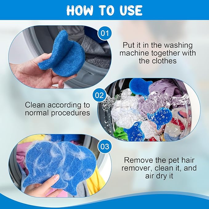 6PCS Pet Hair Remover for Laundry, Reusable Cat & Dog Hair Remover for Laundry, Washing Machine Pet Hair Catcher, Lint Fur Catcher Tool for Washer Floor Sofa Bedding Clothes