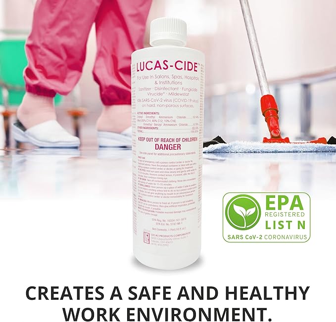 LUCAS-CIDE Salon and Spa Disinfectant Multipurpose Surface Sanitizer, EPA Disinfectant Cleaning Supplies Solution 16 oz (Pint) - Pink